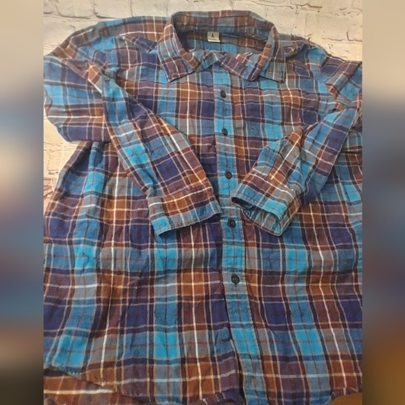 L.L. Bean Mens Vintage Slightly Fitted Plaid Flannel Button Down Purple Brown L - Picture 9 of 13